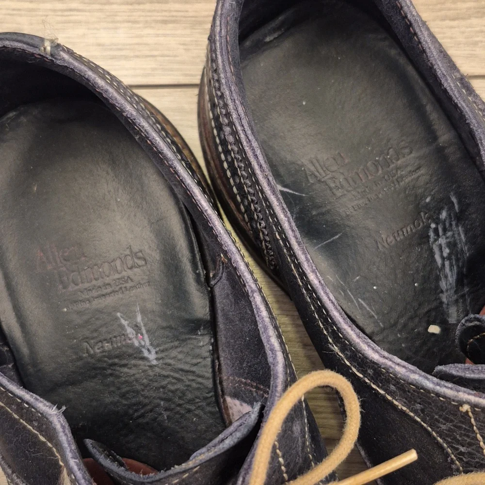 ALLEN EDMONDS Neumok Dark Blue Grey Leather Sz‎ 12 D Mens Wing Tip Oxfords Shoes